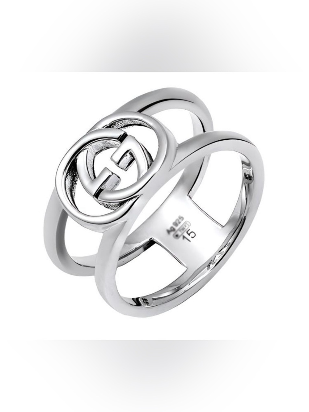 Gucci Interlocking G Wide Open Silver 925 Ring 298036
